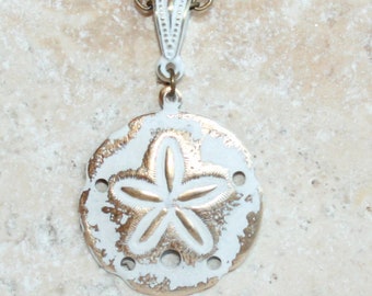 White Sand dollar necklace, White patina necklace, Shabby Chic Necklace, Nautical Jewelry