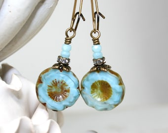 Blue earrings, Baby Blue Earrings, Boho earrings, Blue pansy earrings