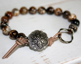 Beaded wrap bracelet, hand knotted bracelet, Brown wrap bracelet