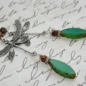 Victorian Dragonfly Earrings, Silver Dragonfly Earrings, Boho chic jewelry