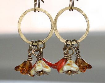 Flower earrings, Dangling earrings, Boho earrings, Dangling flower earrings