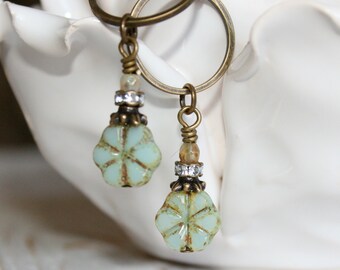 Flower earrings, Green flower earrings, Spring Blooms Picasso glass flower earrings, Glass flower earrings