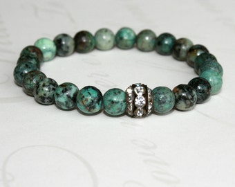 Bracelet turquoise africain, bracelet rustique, bracelet vert, bracelet en pierre précieuse rustique, bracelet empilage