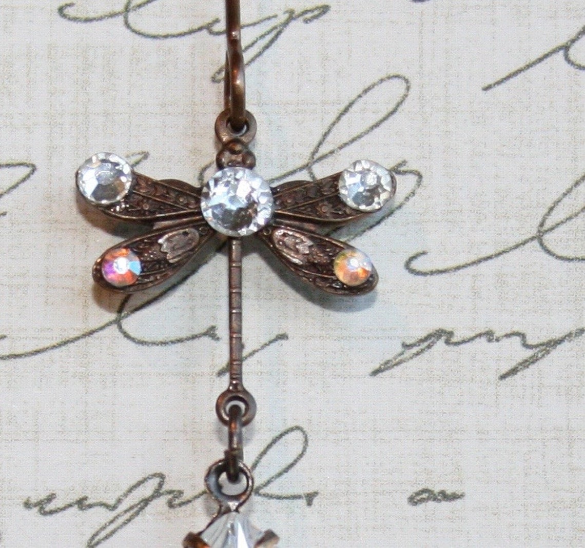 Dragonfly Crystal Earrings, Teardrop Swarovski Earrings, Swarovski ...