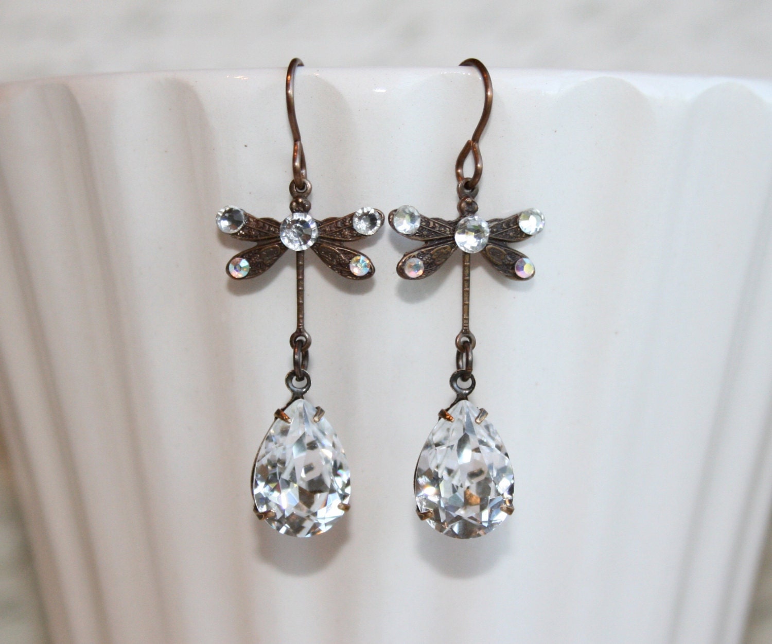 Dragonfly Crystal Earrings, Teardrop Swarovski Earrings, Swarovski ...