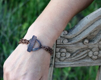 Valantine gift, Rustic Copper Bracelet, Chunky bracelet, Textured bracelet, Copper chain bracelet