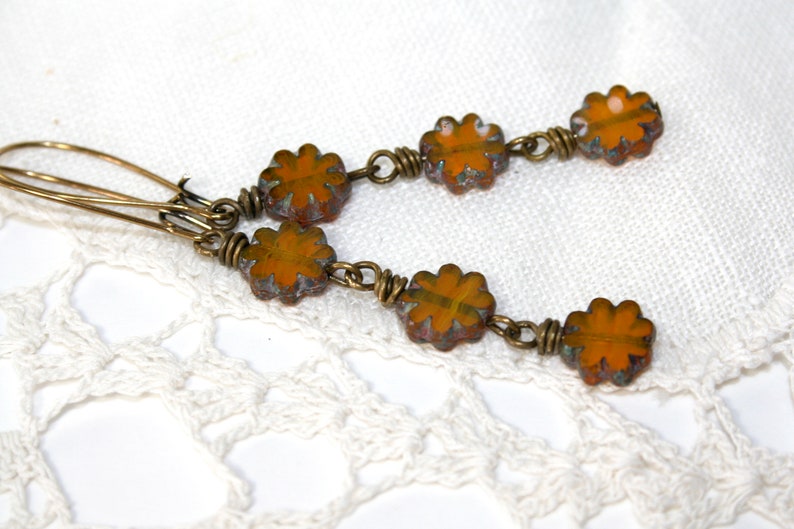 Flower earrings Boho earrings Marigold earrings yellow dangle earrings