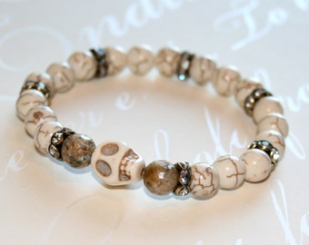 Skull Bracelet, White Turquoise (Magnesite) Bracelet, White bracelet, Magnesite bracelet