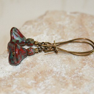Dangling Flower Earrings, Red earrings, Red Flower dangle earrings, Long red earrings