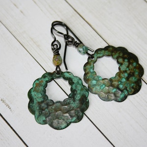 Verdigris earrings, boho earrings, Green earrings