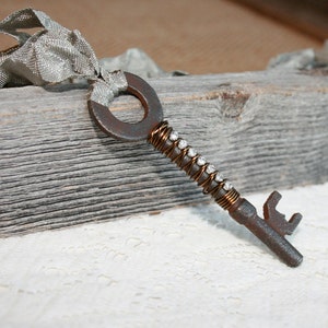 Skeleton Key necklace, Rhinestone wire wrapped Skeleton Key Necklace, Rhinestone key necklace, Antique Key Necklace