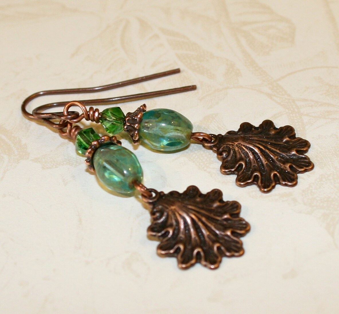 Blue Green Earrings Sea Shell Earrings Cottage Chic Copper - Etsy