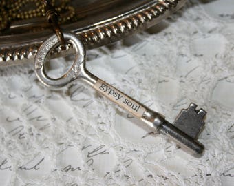 Gypsy Soul Necklace, Skeleton Key necklace, Vintage Key Pendant, Altered key necklace, Antique Key Necklace