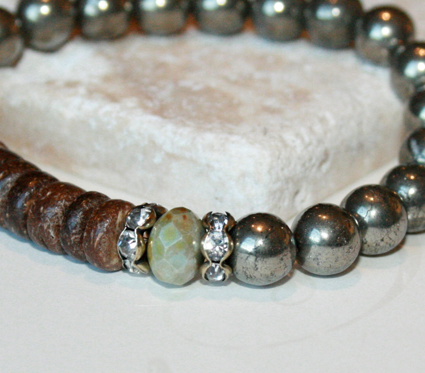Pyrite Bracelet, Rustic Bracelet, Rustic Gemstone Bracelet, Stacking ...