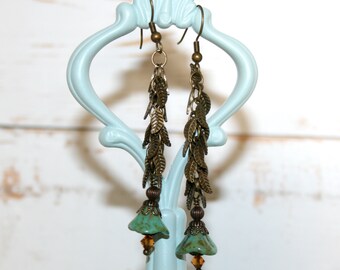 Turquoise picasso earrings, Long Earrings, Turquoise flower earrings