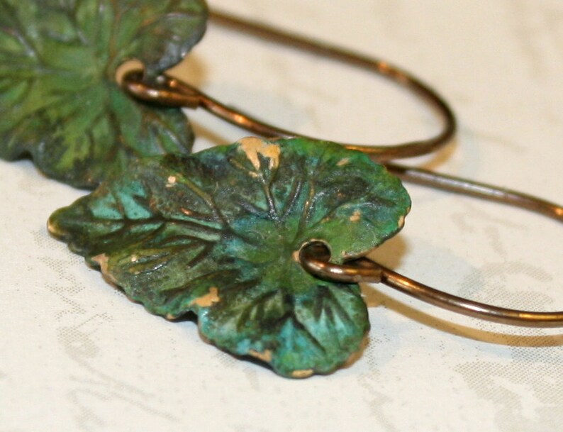 Leaf Earrings Woodland Jewelry Rustic Verdigris Patina Fall Etsy