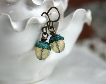 Glass Acorn earrings, Woodland Earrings, Rustic earrings, Fall accessory