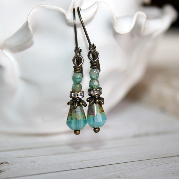 Aqua Blue earrings, teardrop earrings, Aquamarine earrings, Aqua Picasso Earrings, Blue Teardrop, Blue Earrings