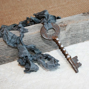 Skeleton Key necklace, Up Cycled key, Rhinestone wire wrapped Skeleton Key Necklace, Rhinestone key necklace, Antique Key Necklace