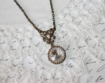 Swarovski Crystal Necklace, Mothers Day gift, Rivoli necklace, Antiqued Brass Swarovski Rivoli Necklace