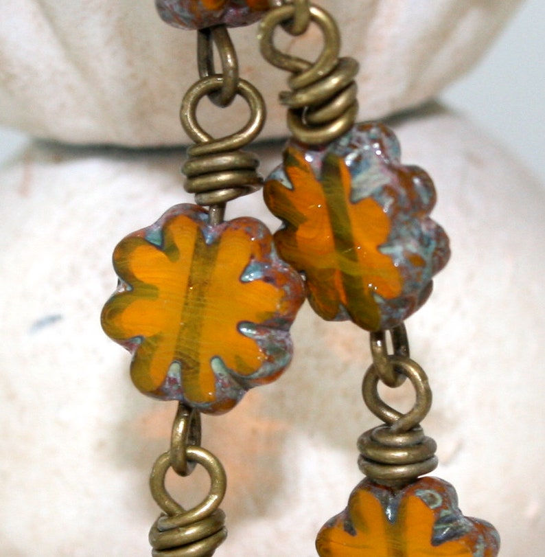 Flower earrings Boho earrings Marigold earrings yellow dangle earrings
