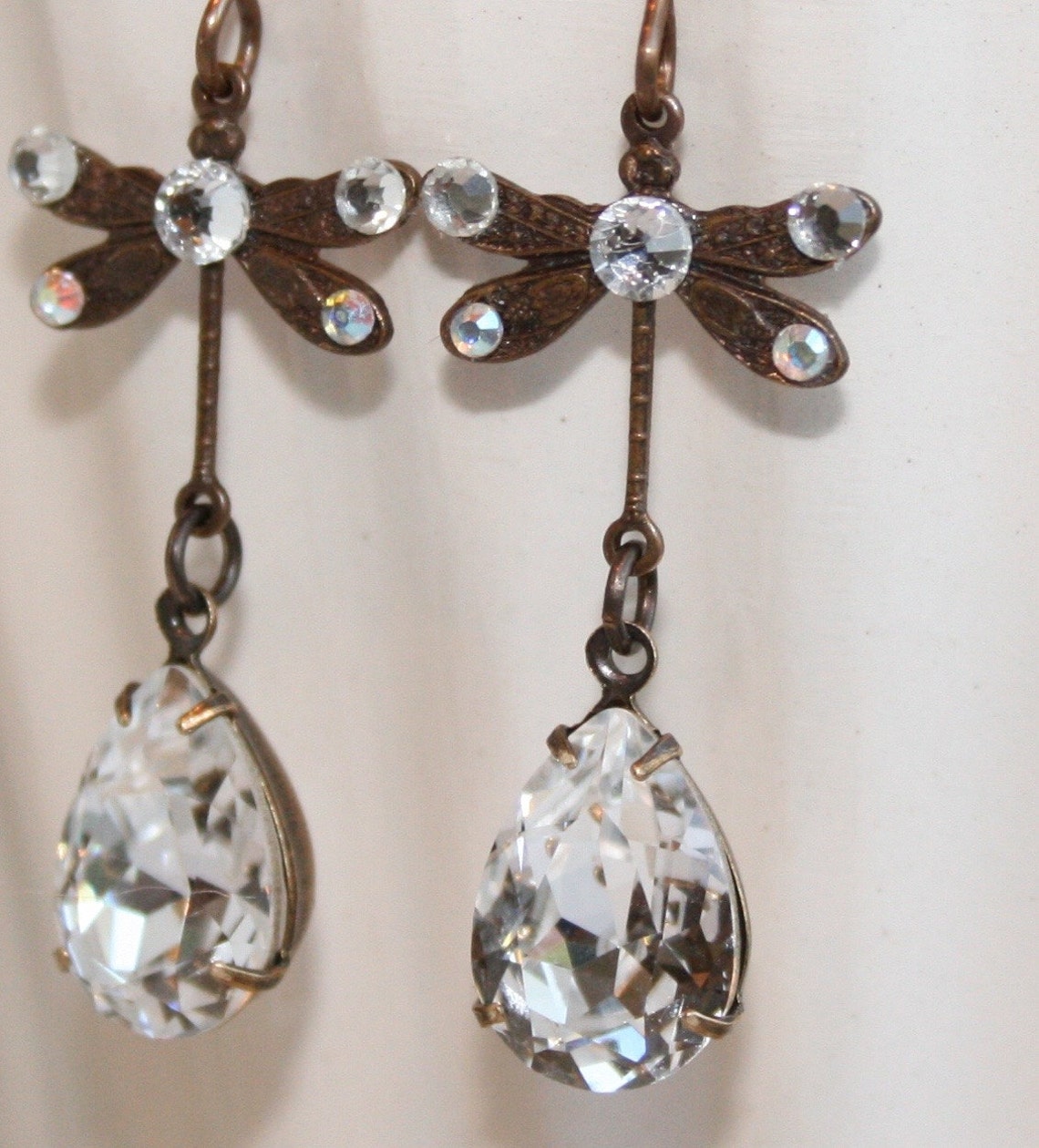 Dragonfly Crystal Earrings, Teardrop Swarovski Earrings, Swarovski ...