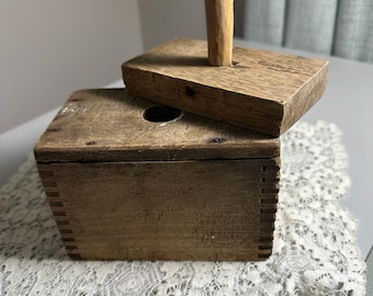 Vintage Wooden Butter Mold Press | Rustic Farmhouse Kitchen Decor | Primitive Wood Tool