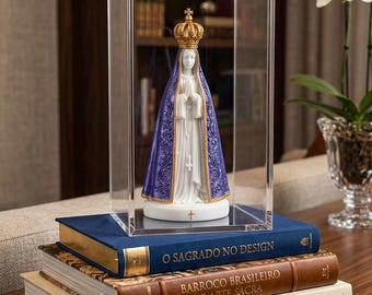 Our Lady of Aparecida Statue in Acrylic Case | Hand-Painted 6" Resin Figurine | Catholic