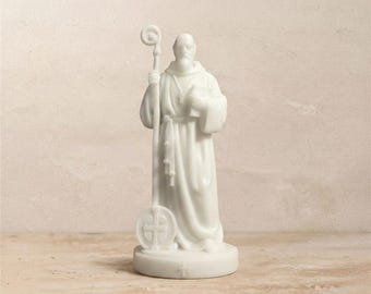 Saint Benedict Statue | Catholic Home Decor | Resin Sculpture | Religious Gift | White | 2", 4", 6" Sizes