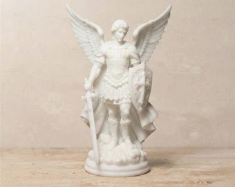 Archangel Michael Statue | White Resin Figurine | 2", 4", 6" Sizes | Catholic