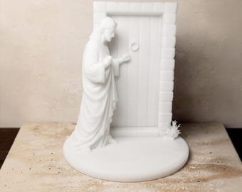 Jesus Knocking Statue | White Resin Figurine | 4" | Catholic Home Decor