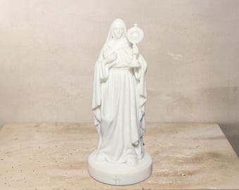 St. Clare of Assisi (Patron Saint of Television) White Resin Statue, 2, 4, 6 Inches