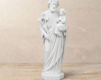 Saint Joseph and Child Jesus Statue | White Resin Figurine | 2", 4", 6" Sizes | Catholic