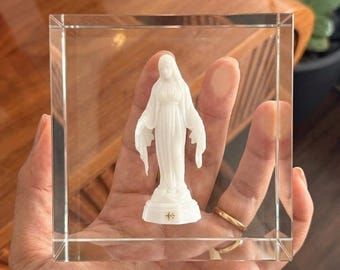Miraculous Medal Virgin Mary Statue | Catholic Gift | Home Altar Decor | Religious Decor | Acrylic Block