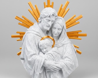 Holy Family Sculpture | Catholic Gift | Gold Halo Wall Art | Christian Home Decor | Baptism Gift