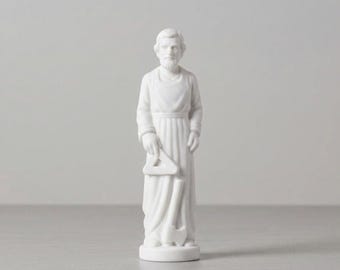 St. Joseph Statue | Matte White Resin Figurine, Carpenter Tools, Catholic Home Blessing
