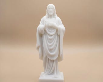 Estatua del Sagrado Corazón de Jesús, figura de resina blanca, decoración religiosa católica para el hogar o altar, figura de oración, regalo cristiano.