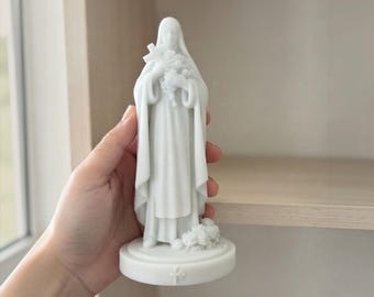 St Therese of Lisieux Statue | Catholic Home Decor | White Resin Sculpture | Religious Gift
