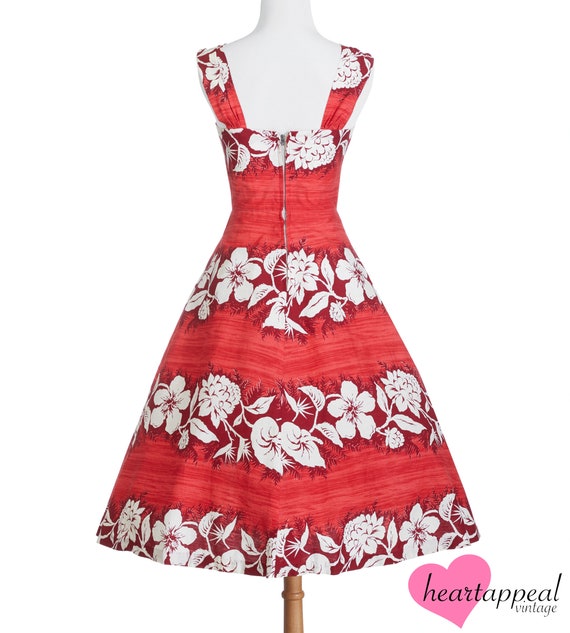 Vintage 1950s Watumull's Set // Red White Floral … - image 8