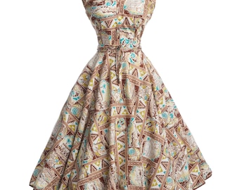 Vintage 1950s Hawaiian Set | Tropical Fish Novelty Print Top & Circle Skirt Two Piece S