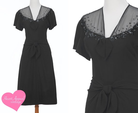 Vintage 1940s Dress // Sequin Sheer Illusion Tier… - image 1