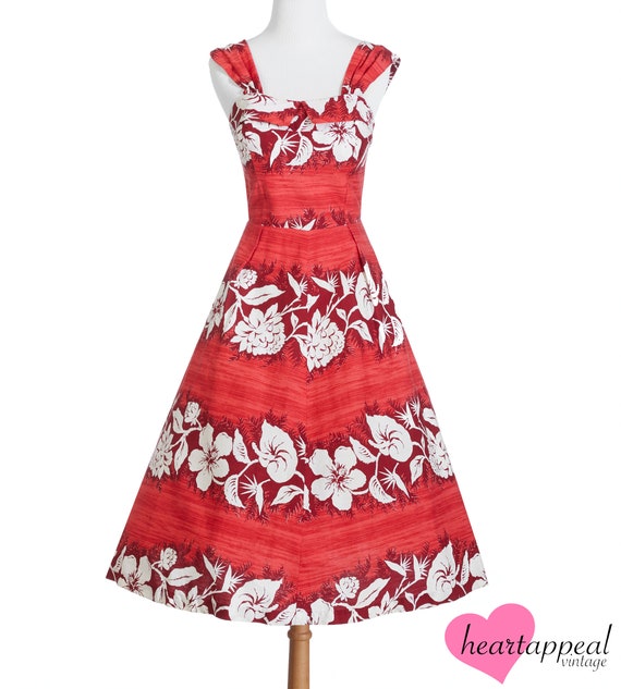 Vintage 1950s Watumull's Set // Red White Floral … - image 3