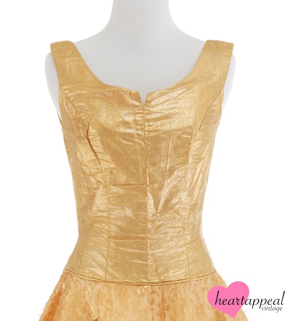 Vintage 1950s Dress // Metallic Gold Lace Full Sk… - image 2