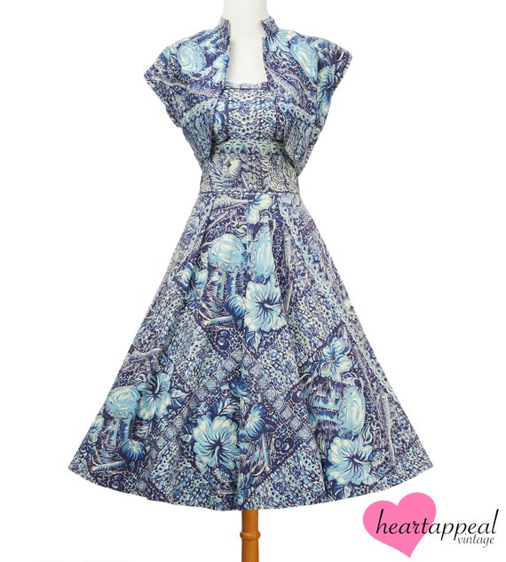 Vintage 1950s Hawaiian Dress Set: Watumull's Floral Print Cotton Bolero