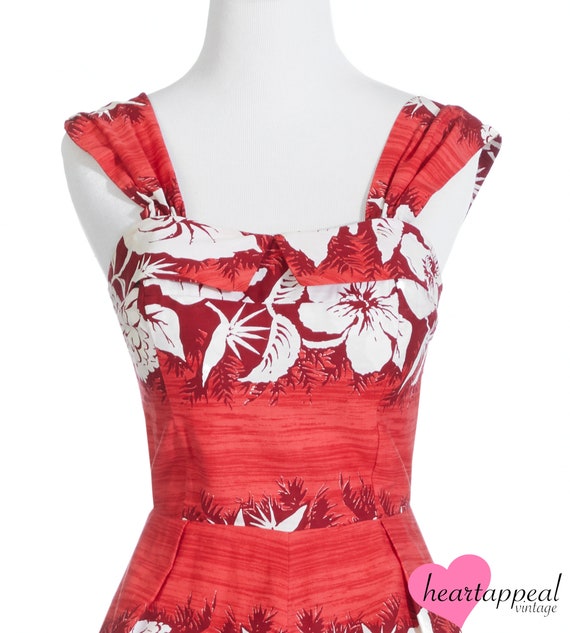 Vintage 1950s Watumull's Set // Red White Floral … - image 5