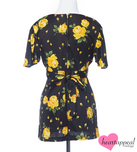 Vintage 1960s Top // Yellow Black Rose Floral Boh… - image 4