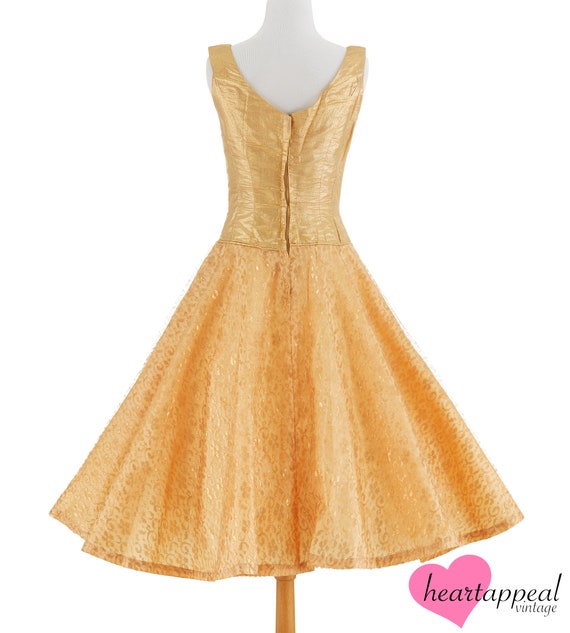 Vintage 1950s Dress // Metallic Gold Lace Full Sk… - image 5