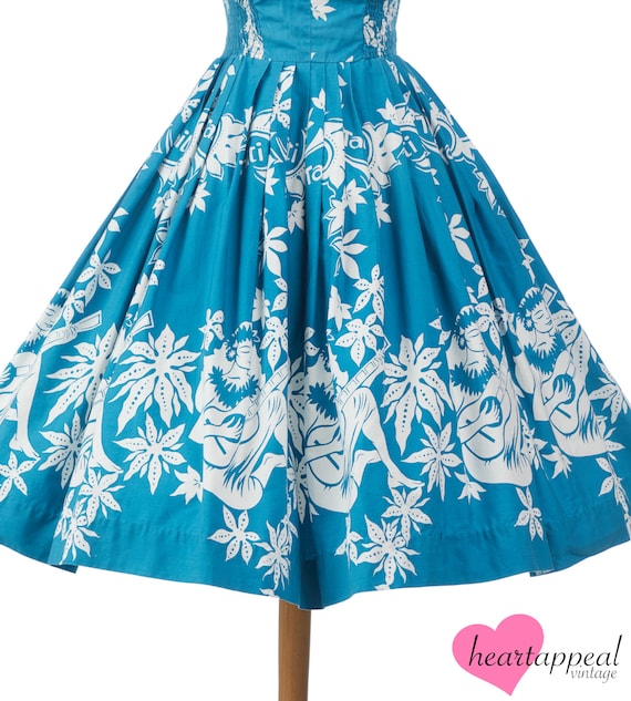 Vintage 1950s Alfred Shaheen Dress // Rare Blue T… - image 8