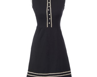 Vintage 1960s Dress | Black White Ric Rac Button Schoolgirl Mod Mini Dress S XS