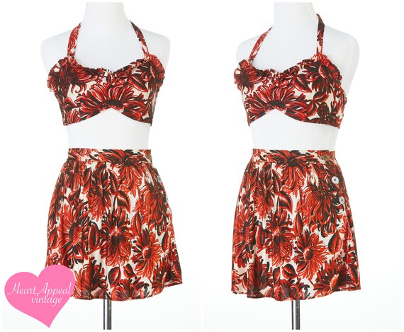 Vintage 1940s Gantner Swim Set // Red Tropical Flo